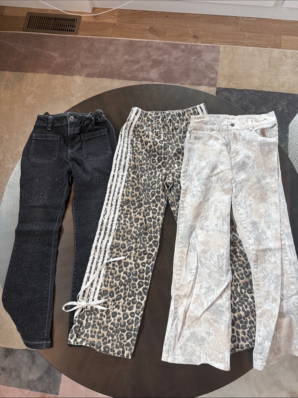 Girls' lot of Jeans & Printed Pants - Black, Leopard, Light Gray all size 8